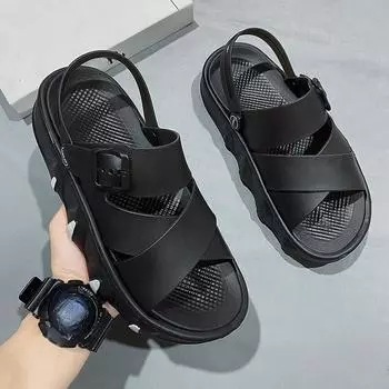 Мужские сандалии, повседневная обувь, трендовые стильные сандалии-гладиаторы, уличные пляжные сандалии на платформе с открытым носком, массивная обувь черного цвета 41 чёрный