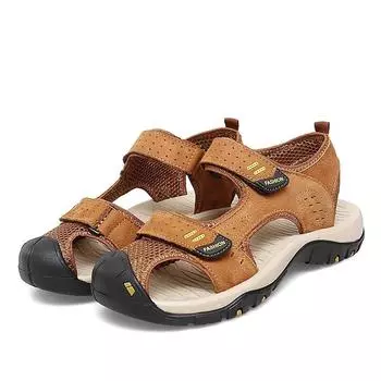 Мужские сандалии, повседневные летние 2024, уличная легкая пляжная мужская обувь, модные кожаные роскошные тапочки на платформе, спортивные спортивные туфли на плоской подошве с открытым носком 38 чёрный