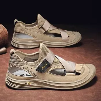 Мужские сандалии, повседневные летние уличные пляжные модные мужские рыбацкие туфли, кожаные лоферы на платформе, роскошные спортивные походные тапочки 38 серый