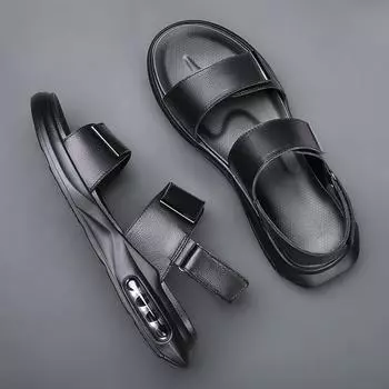 Мужские сандалии повседневные удобные сандалии на плоской подошве с открытым носком мягкая пляжная обувь мужская обувь однотонная кожаная летняя обувь Zapatos 38 чёрный