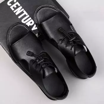 Мужские сандалии ручной работы из натуральной кожи, мужские летние туфли на плоской подошве для мужчин, обувь в стиле панк с открытым носком 37 чёрный