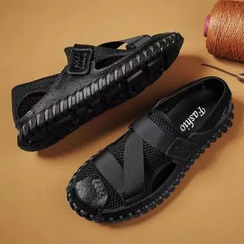 Мужские сандалии ручной работы, летние новые модные тенденции, мужская обувь, уличная дышащая повседневная пляжная обувь на мягкой подошве с речным узором 38