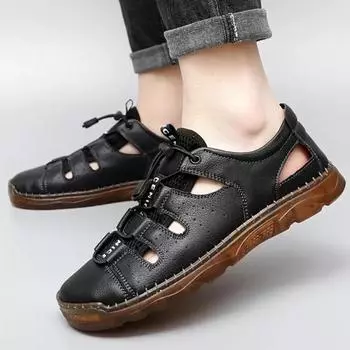 Мужские сандалии ручной работы, однотонная обувь для отдыха, летние легкие нескользящие туфли на плоской подошве больших размеров Sandalia Masculina 38