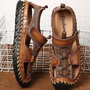 Мужские сандалии ручной работы Уличные сандалии Кожаные сандалии Пляжная обувь Походные уличные кожаные сандалии 39 чёрный