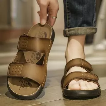 Мужские сандалии с одной педалью, летние новые мужские нескользящие повседневные туфли двойного назначения, дышащие и удобные, классные тапочки для улицы среднего возраста 39 чёрный