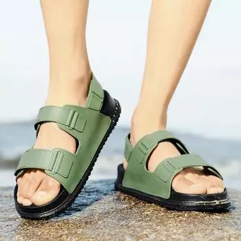 Мужские сандалии, шлепанцы для мужчин, для отдыха на пляже, повседневные черные, хаки, серые туфли на плоской подошве, большие летние туфли с открытым носком для мальчиков 39-45 EU:39 чёрный