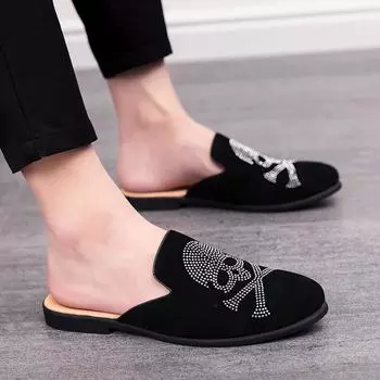 Мужские сандалии, тапочки, мюли, мокасины, сабо, летние туфли с черепом и головой мертвеца, повседневные туфли с открытой спиной, полуоблегающие туфли для вечеринок 38 чёрный