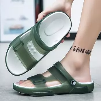 Мужские сандалии, тапочки, желейные двухразовые пляжные сандалии на толстой подошве, летние 40 чёрный