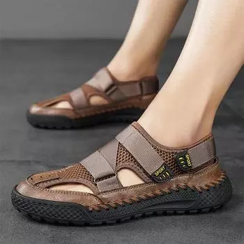 Мужские сандалии, удобная дышащая повседневная обувь для летнего офиса, уличная обувь, противоударные, большого размера, походные тапочки для мужчин 40 зелёный