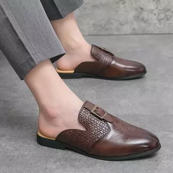 Мужские сандалии в британском стиле, удобные полутапочки, модный дизайнер, классический стиль, мужская обувь для вечеринок, отдыха, прогулок 38 чёрный