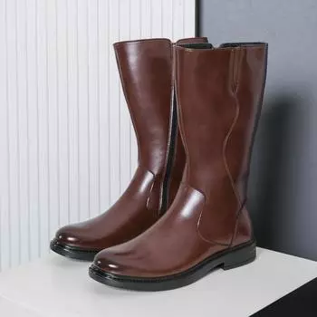 Мужские сапоги для верховой езды, однотонные, из искусственной кожи, с низким каблуком, боковой молнией, круглым носком, модные ковбойские сапоги, удобные классические мужские сапоги 38 чёрный