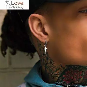 Мужские серьги-кольца Huggie Hoops, минималистичные серьги-подвески в виде креста-меча, мужские байкерские украшения из нержавеющей стали