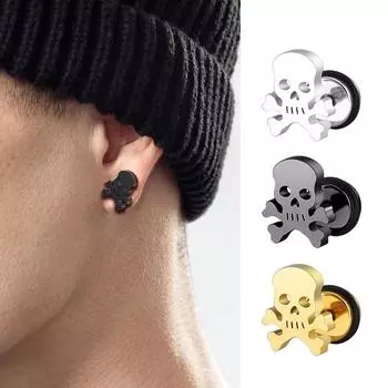 Мужские серьги в стиле панк-рок, титановые серьги-гвоздики с черепом для мужчин, металлические серьги в стиле хип-хоп из нержавеющей стали, ювелирные изделия серебряный