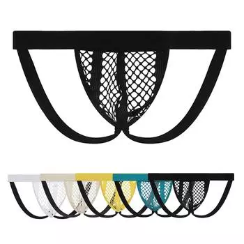 Мужские сетчатые двойные стринги с открытыми ягодицами, молодежные высокоэластичные сексуальные стринги L