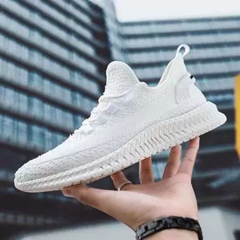 Мужские сетчатые дышащие кроссовки, уличная повседневная мужская спортивная обувь, мужские легкие кроссовки, новые модные универсальные кроссовки 44 белый