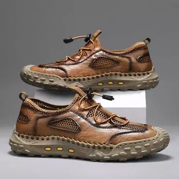 Мужские сетчатые кроссовки для отдыха на открытом воздухе, дышащие, прочные, нескользящие, кроссовки ручной работы для мужчин 39 чёрный