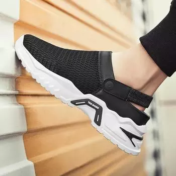 Мужские сетчатые кроссовки, дышащая прогулочная обувь для мужчин, летняя прогулочная обувь, мужские лоферы без шнуровки 39 чёрный