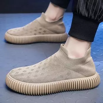 Мужские сетчатые кроссовки, дышащая прогулочная обувь, легкая повседневная обувь без шнуровки 39 чёрный