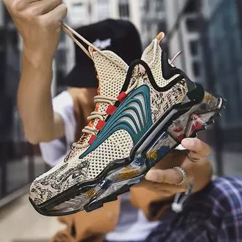 Мужские сетчатые кроссовки на весну и осень — модная, дышащая повседневная обувь средней высоты с национальным трендовым дизайном. 43