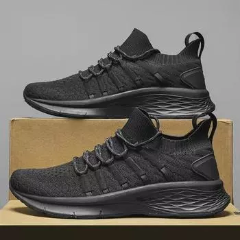 Мужские сетчатые легкие нескользящие кроссовки Kuaishou Douyin — полностью черный летний спортивный стиль. 43