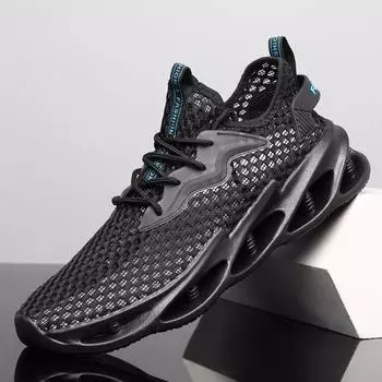 Мужские сетчатые повседневные кроссовки для бега, летние, легкие, на шнуровке, модные, для пешего туризма, бега, кроссовки для мужчин Zapatillas 39 чёрный