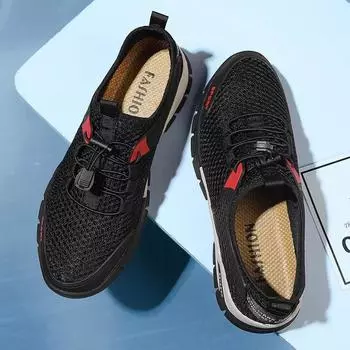 Мужские сетчатые туфли 2025 года, новые мужские спортивные и любительские сетчатые туфли с отверстиями для прилива, корейская версия, сетчатые дышащие альпинистские и болотные туфли 39 серый