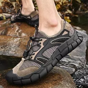Мужские сетчатые туфли, летние кожаные походные туфли для ручья, спортивная дышащая мягкая подошва, мужская повседневная обувь 38 чёрный