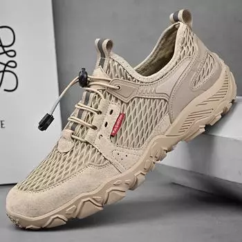Мужские сетчатые туфли, новинка 2024 года, летние дышащие кроссовки, повседневная обувь без шнуровки с мягкой подошвой и открытыми отверстиями 38 серый