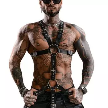 Мужские сексуальные аксессуары, подходят для пар, которые хотят встречаться, подчеркивают мышцы груди, сексуальные заклепки, пояс-жилет, модный ремень, регулируемый ремень, ремень из искусственной кожи One size