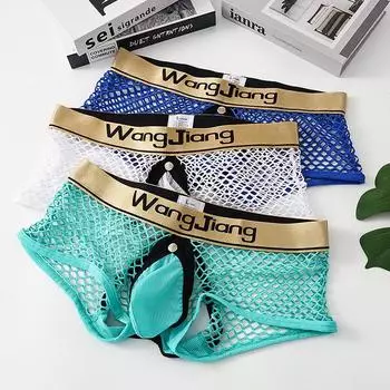 Мужские сексуальные хлопковые сетчатые трусы-боксеры с открытой спиной и низкой талией M