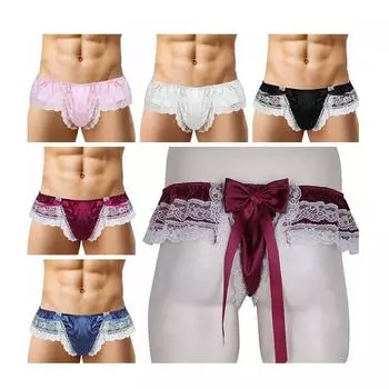 Мужские сексуальные кружевные трусики с бантом большого размера, сетчатые трусы, нижнее белье, сексуальный бандаж L