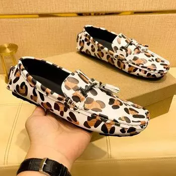 Мужские сексуальные легкие туфли с леопардовым принтом, повседневная обувь для отдыха на природе, деловые туфли для вождения, большие размеры, мужские туфли 39-48 39 белый