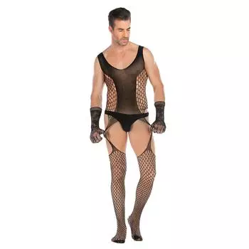 Мужские сексуальные пижамы с открытым файлом Temptation, комплект высокоэластичных жаккардовых цельных сетчатых кружевных перчаток one size
