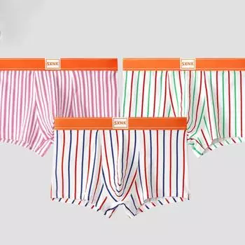 Мужские сексуальные полосатые трусы, свободное комфортное нижнее белье, мягкие плавки-шорты с мешочком, трусы-шорты M розовый