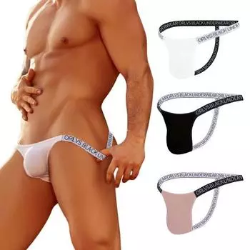Мужские сексуальные стринги с низкой посадкой, подтяжка бедер, быстросохнущие трусы с буквенным принтом, дышащие трусы-стринги с Т-образной спинкой L