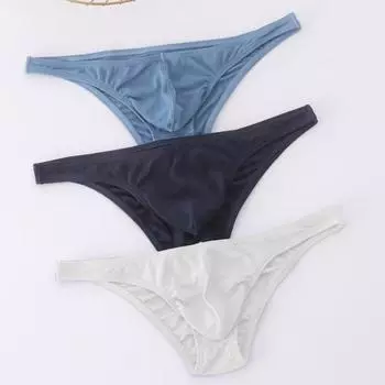 Мужские сексуальные стринги, сексуальные трусы с низкой талией и U-образным карманом, однотонные, эластичные L