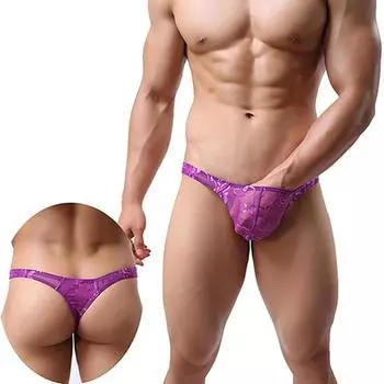 Мужские сексуальные трансвеститы, прозрачные кружевные стринги с цветочным принтом, трусы с низкой посадкой, эротическое нижнее белье M