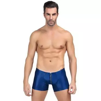 Мужские сексуальные трусики-боксеры из лакированной кожи с застежкой-молнией S(INTL.XS)