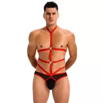 Мужские сексуальные трусики-комбинезоны Sexy Neck S Bound Bondage с выпуклым мешочком U M(INTL.S)