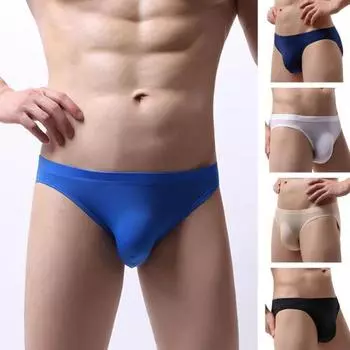 Мужские сексуальные трусы средней посадки из тонкого шелка Ice Silk с эластичным поясом, однотонные M