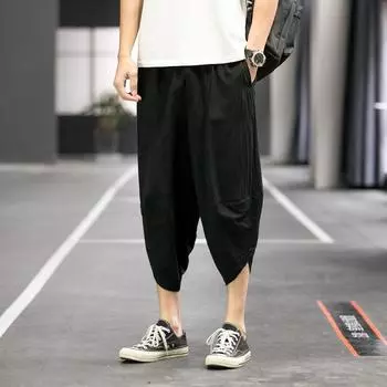 Мужские шаровары Harajuku, мужские летние хлопковые льняные спортивные брюки, мужские винтажные спортивные штаны в китайском стиле, модные XXXXXL чёрный