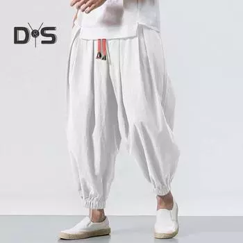 Мужские шаровары мешковатые с глубоким промежностью, свободные, на шнурке, с эластичной резинкой на талии, карманы больших размеров, мягкие дышащие повседневные повседневные брюки-шаровары с ремешками на щиколотке 3XL серый