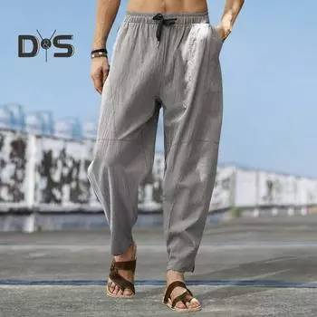 Мужские шаровары с завязками и эластичной резинкой на талии, свободные однотонные тонкие спортивные брюки в стиле хип-хоп, повседневные повседневные шаровары 3XL серый