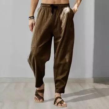 Мужские шаровары с завязками на резинке на талии, свободные, цветные, тонкие, стиль хип-хоп, однотонные, маленькие спортивные брюки, повседневные, шаровары XL кофейный