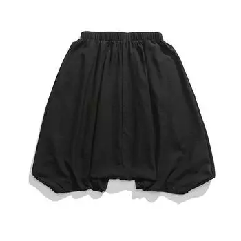 Мужские шаровары в стиле Харадзюку, 2024, мужские летние хлопковые и льняные брюки для бега, мужские винтажные брюки в китайском стиле, однотонные брюки до икры M чёрный