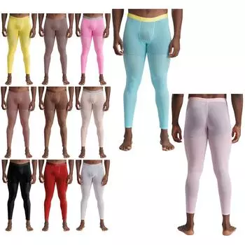 Мужские шелковистые леггинсы для йоги, бесшовные, из эластичной ткани, спортивные штаны для спортзала M чёрный