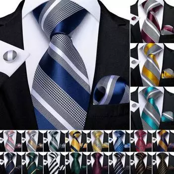 Мужские шелковые галстуки, синий, красный, черный, золотой, однотонный полосатый галстук с пейсли, комплект галстуков на свадьбу N-7409