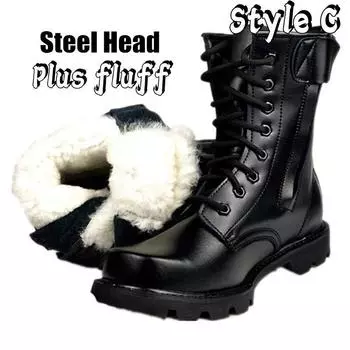 Мужские шерстяные армейские ботинки. Мужские защитные ботинки со стальным носком. Зимние ботинки. Зимние ботинки с высоким берцем. Хлопковые ботинки. Style A-EU38 чёрный