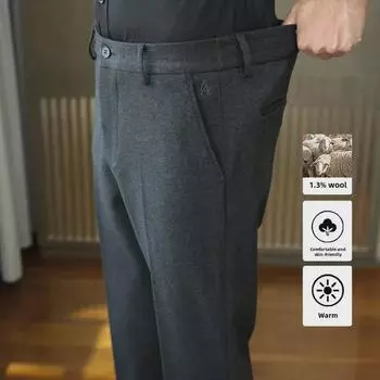 Мужские шерстяные брюки высшего качества: Осенне-зимние утолщенные, облегающие, повседневные деловые модные брюки 32 (2.5 ft) темно-серого