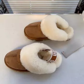 Мужские шерстяные кожаные зимние ботинки: Нескользящие, теплые тапочки с меховой подкладкой Flat bottom mop; size 41